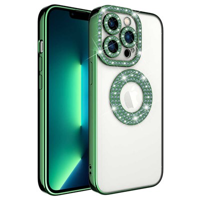 Apple iPhone 12 Pro Max Kılıf Kamera Korumalı Taş Süslemeli Arkası Şeffaf Zore Asya Kapak