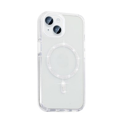 Apple iPhone 13 Kılıf Taşlı Tasarım M-safe Şarj Özellikli Zore Koment Silikon Kapak