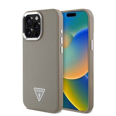 Apple iPhone 13 Pro Max Kılıf Guess Orjinal Lisanslı M-safe Şarj Özellikli Grained Triangle Kapak