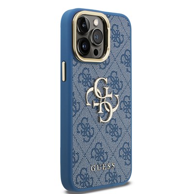 Apple iPhone 13 Pro Max Kılıf Guess Orjinal Lisanslı PU Deri 4G Desenli Metal Büyük 4G ve Yazı Logolu Kamera Standlı Kapak