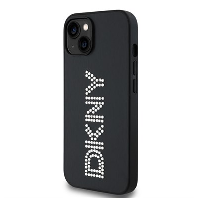 Apple iPhone 14 Kılıf DKNY Orjinal Lisanslı Taşlı DKNY Yazılı Metalik Rhinestones PU Deri Kapak