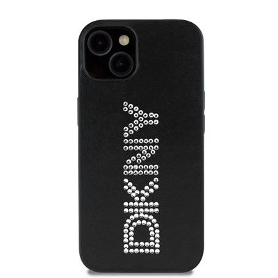 Apple iPhone 14 Kılıf DKNY Orjinal Lisanslı Taşlı DKNY Yazılı Metalik Rhinestones PU Deri Kapak
