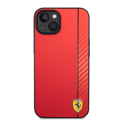 Apple iPhone 14 Kılıf Ferrari Orjinal Lisanslı Magsafe Şarj Özellikli Pu Deri Ve Karbon Şeritli Dizayn Kapak