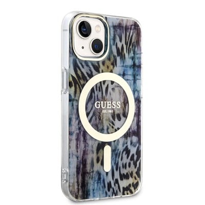 Apple iPhone 14 Kılıf GUESS Magsafe Şarj Özellikli Leopar Desenli Kapak