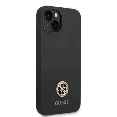 Apple iPhone 14 Kılıf Guess Orjinal Lisanslı Yazı ve Taşlı 4G Logolu Silikon Kapak