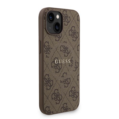 Apple iPhone 14 Kılıf Guess Orjinal Lisanslı M-safe Şarj Özellikli PU Deri Bilek Askı İpli Yazı Logolu Kapak