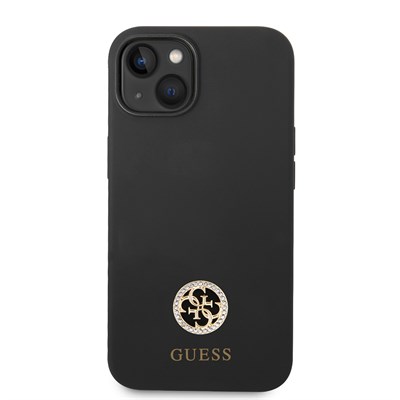 Apple iPhone 14 Kılıf Guess Orjinal Lisanslı Yazı ve Taşlı 4G Logolu Silikon Kapak