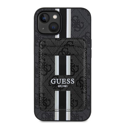Apple iPhone 14 Kılıf Guess Orjinal Lisanslı Magsafe Şarj Özellikli 4G Desenli Çizgili Kartlıklı Kapak