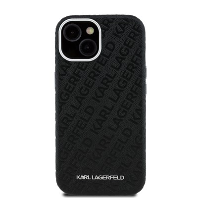 Apple iPhone 14 Kılıf Karl Lagerfeld Orjinal Lisanslı PU Deri Damgalı Metal Yazı Logolu Kapak