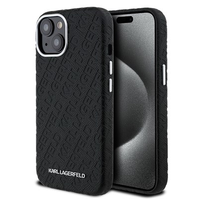 Apple iPhone 14 Kılıf Karl Lagerfeld Orjinal Lisanslı PU Deri Damgalı Metal Yazı Logolu Kapak