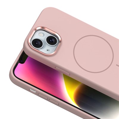 Apple iPhone 14 Kılıf M-Safe Şarj Özellikli Metal Kamera Çerçeveli Zore Edi Silikon Kapak