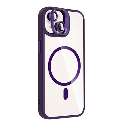 Apple iPhone 14 Kılıf Standlı ve Kamera Lens Hediyeli M-Safe Şarj Özellikli Zore Etro Kapak
