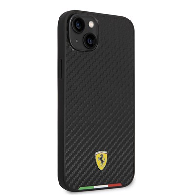Apple iPhone 14 Plus Kılıf Ferrari Orjinal Lisanslı Magsafe Şarj Özellikli Karbon İtalyan Bayrak Dizayn Kapak