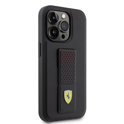 Apple iPhone 14 Pro Kılıf Ferrari Orjinal Lisanlı Klasik Metal Logolu Delikli Standlı Deri Kapak