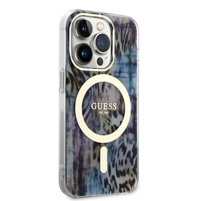Apple iPhone 14 Pro Kılıf GUESS Magsafe Şarj Özellikli Leopar Desenli Kapak