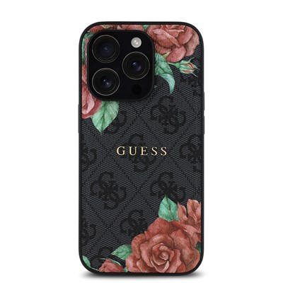Apple iPhone 14 Pro Kılıf Guess Orjinal Lisanslı Magsafe Şarj Özellikli Gül Baskılı 4G Desenli Yazı Logolu Kapak