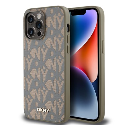 Apple iPhone 14 Pro Max Kılıf DKNY Orjinal Lisanslı Magsafe Şarj Özellikli 3D Yazılı Grid Pattern Kapak