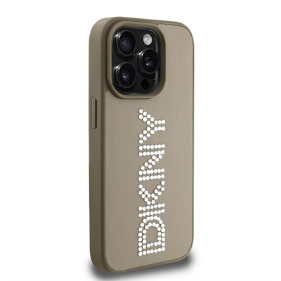 Apple iPhone 14 Pro Max Kılıf DKNY Orjinal Lisanslı Taşlı DKNY Yazılı Metalik Rhinestones PU Deri Kapak