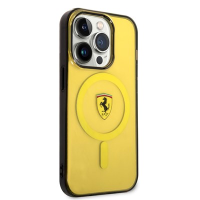 Apple iPhone 14 Pro Max Kılıf Ferrari Magsafe Şarj Özellikli Yarı Transparan Dizayn Kapak