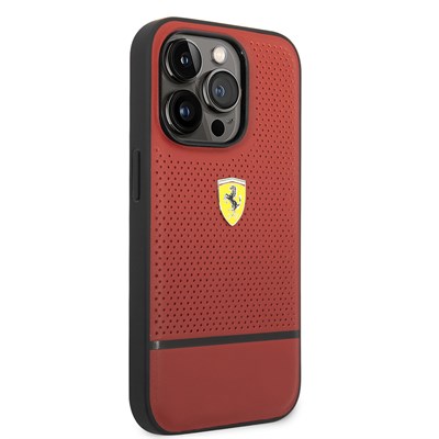 Apple iPhone 14 Pro Max Kılıf Ferrari Deri Delikli Ve Çizgili Dizayn Kapak
