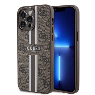 Apple iPhone 14 Pro Max Kılıf Guess Orjinal Lisanslı Magsafe Şarj Özellikli 4G Şerit Tasarımlı Printed Kapak