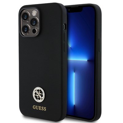 Apple iPhone 14 Pro Max Kılıf Guess Orjinal Lisanslı Yazı ve Taşlı 4G Logolu Silikon Kapak