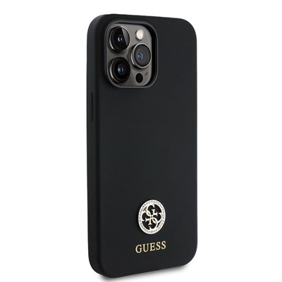 Apple iPhone 14 Pro Max Kılıf Guess Orjinal Lisanslı Yazı ve Taşlı 4G Logolu Silikon Kapak