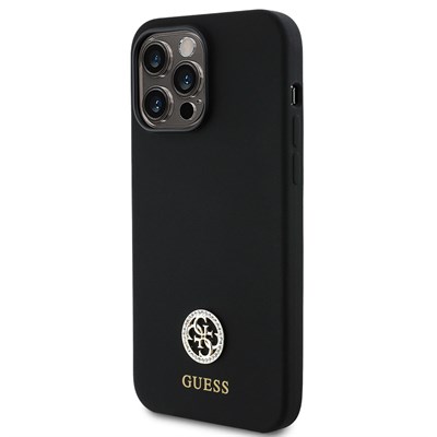 Apple iPhone 14 Pro Max Kılıf Guess Orjinal Lisanslı Yazı ve Taşlı 4G Logolu Silikon Kapak