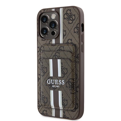 Apple iPhone 14 Pro Max Kılıf Guess Orjinal Lisanslı Magsafe Şarj Özellikli 4G Desenli Çizgili Kartlıklı Kapak