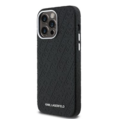 Apple iPhone 14 Pro Max Kılıf Karl Lagerfeld Orjinal Lisanslı PU Deri Damgalı Metal Yazı Logolu Kapak