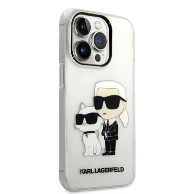 Apple iPhone 14 Pro Max Kılıf Karl Lagerfeld Transparan Simli K&C Dizayn Kapak
