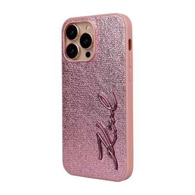 Apple iPhone 14 Pro Max Kılıf Karl Lagerfeld Orjinal Lisanslı 3D KL Yazılı Tüylü Arka Yüzey Saffiano Rhinestones Kapak