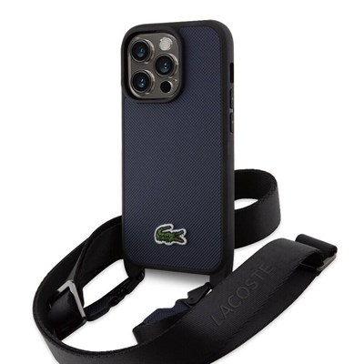 Apple iPhone 14 Pro Max Kılıf Lacoste Orjinal Lisanslı PU Pike Desenli Arka Yüzey Askılı İkonik Timsah Dokuma Logolu Kapak