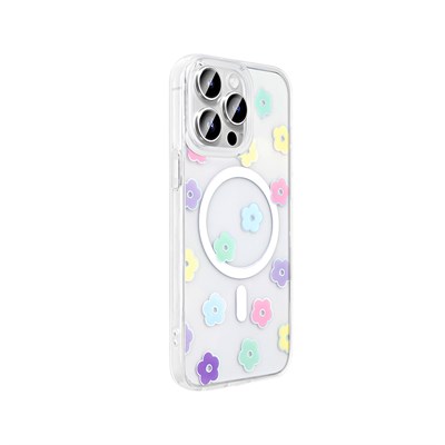 Apple iPhone 14 Pro Max Kılıf M-Safe Şarj Özellikli Şeffaf Zore Folk Sert Kapak