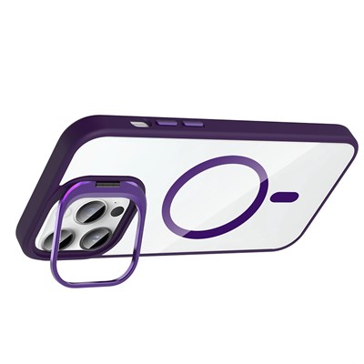 Apple iPhone 14 Pro Max Kılıf Standlı ve Kamera Lens Hediyeli M-Safe Şarj Özellikli Zore Etro Kapak