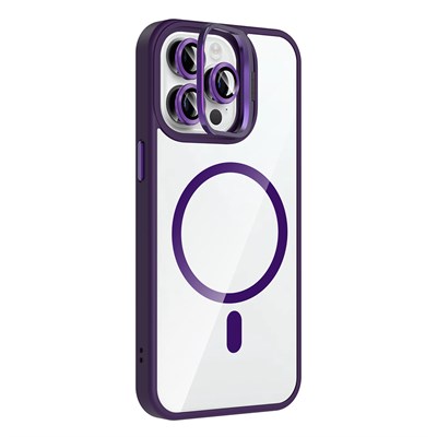 Apple iPhone 14 Pro Max Kılıf Standlı ve Kamera Lens Hediyeli M-Safe Şarj Özellikli Zore Etro Kapak