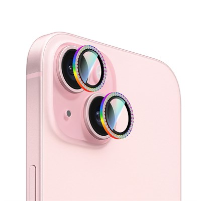 Apple iPhone 15 CaseWorld Alloy Sparkling Diamond Serisi Taşlı Lens Koruyucu