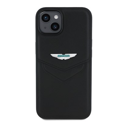 Apple iPhone 15 Kılıf Aston Martin Orjinal Lisanslı Victory Dizayn PU Deri Metal Logolu Kapak