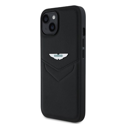 Apple iPhone 15 Kılıf Aston Martin Orjinal Lisanslı Victory Dizayn PU Deri Metal Logolu Kapak