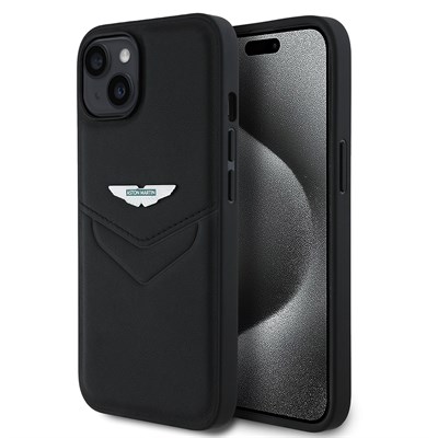 Apple iPhone 15 Kılıf Aston Martin Orjinal Lisanslı Victory Dizayn PU Deri Metal Logolu Kapak