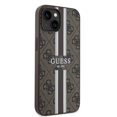 Apple iPhone 15 Kılıf Guess Orjinal Lisanslı Magsafe Şarj Özellikli 4G Şerit Tasarımlı Printed Kapak
