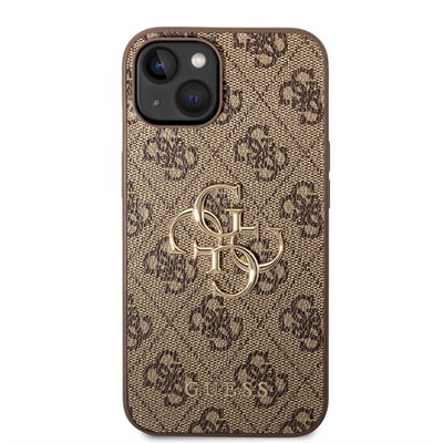 Apple iPhone 15 Kılıf Guess Orjinal Lisanslı PU Deri Yazı ve 4G Metal Logolu Desenli Kapak