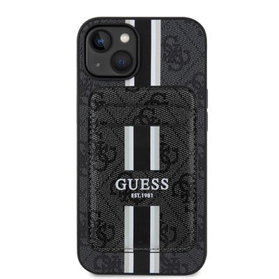 Apple iPhone 15 Kılıf Guess Orjinal Lisanslı Magsafe Şarj Özellikli 4G Desenli Çizgili Kartlıklı Kapak