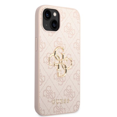 Apple iPhone 15 Kılıf Guess Orjinal Lisanslı PU Deri Yazı ve 4G Metal Logolu Desenli Kapak