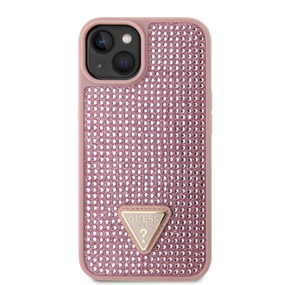 Apple iPhone 15 Kılıf Guess Orjinal Lisanslı Taşlı Arka Yüzey Üçgen Logolu Kapak