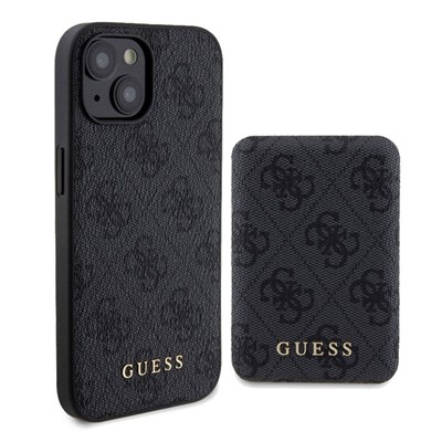 Apple iPhone 15 Kılıf Guess Orjinal Lisanslı Magsafe Şarj Özellikli Yazı Logolu 4G Desenli Kapak + Powerbank 5000mAh 2in1 Set
