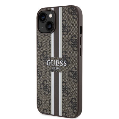 Apple iPhone 15 Kılıf Guess Orjinal Lisanslı Magsafe Şarj Özellikli 4G Şerit Tasarımlı Printed Kapak