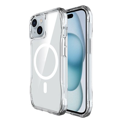 Apple iPhone 15 Kılıf M-Safe Şarj Özellikli Şeffaf Zore Folk Sert Kapak