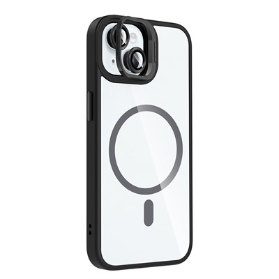 Apple iPhone 15 Kılıf Standlı ve Kamera Lens Hediyeli M-Safe Şarj Özellikli Zore Etro Kapak