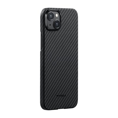 Apple iPhone 15 Plus Kılıf Magsafe Şarj Özellikli 1500D Aramid Fiber Pitaka Ultra-Slim Classic Serisi Black-Grey Twill Kapak